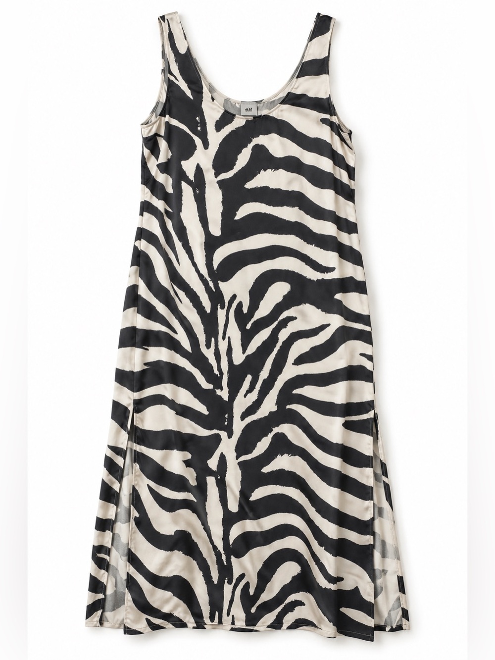 H&M Zebra Print Satin Midi Maxi Dress Black Cream Size L - Picture 2 of 9